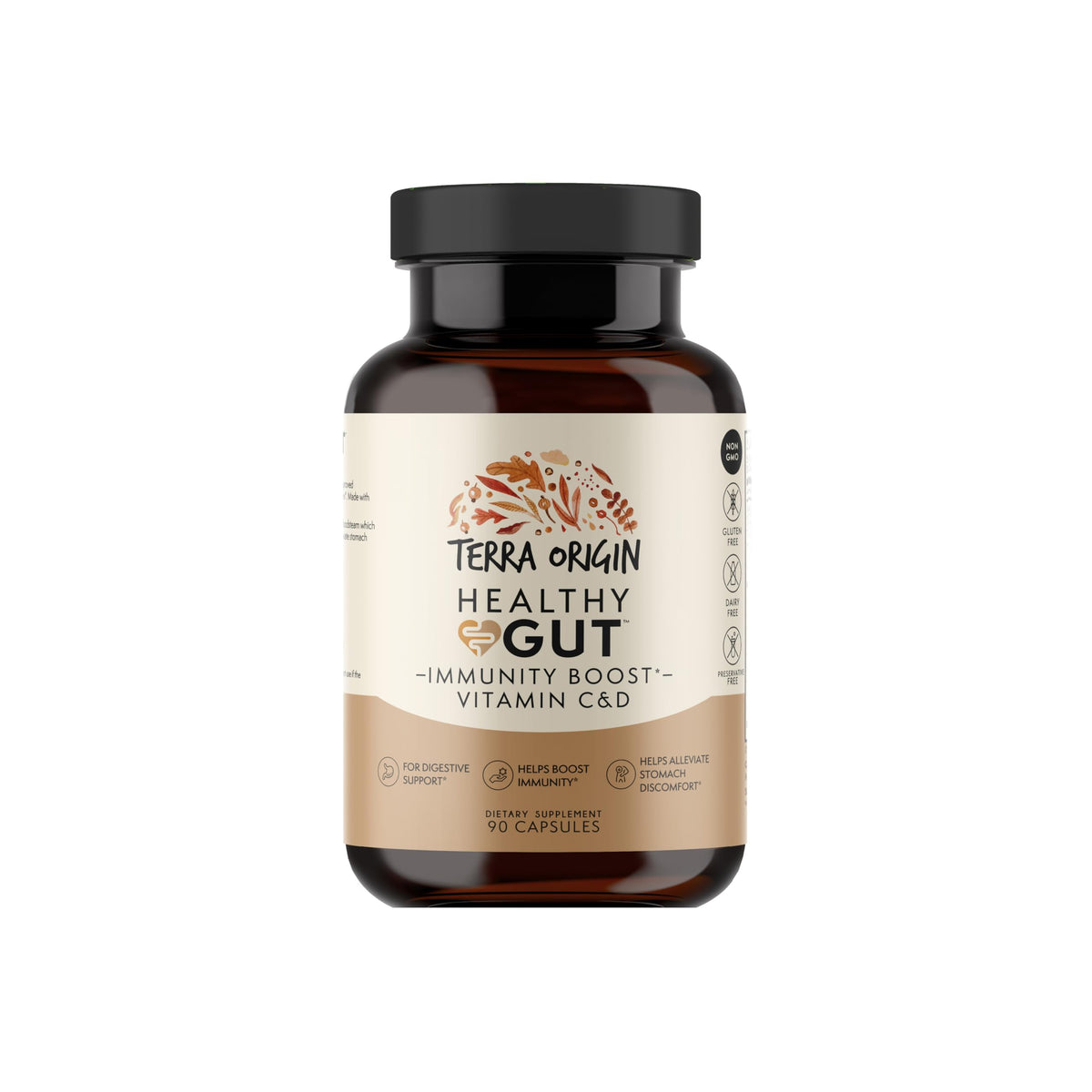 TERRA ORIGIN Healthy Gut Capsules with Immunity Boost | 90 Capsules | Non GMO, Gluten Free, Dairy Free | Digestive Support for Men and Women - OmniHealth US