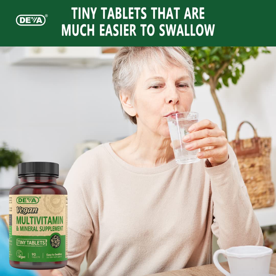 DEVA Vegan Multivitamin for Women & Men with Iron, Vitamin C, E, B Complex Vitamins, Zinc, 90 Tiny Tablets - OmniHealth US