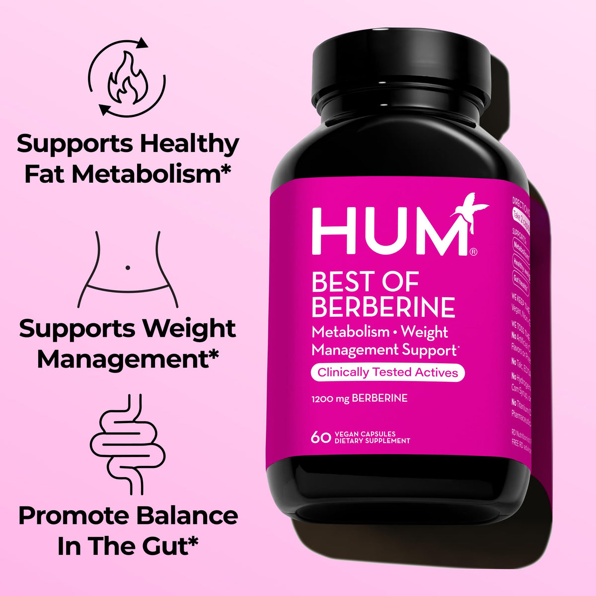 HUM Best of Berberine Supplement 1200mg, Pure Potency for Metabolic Wellness, Gut Health, Pure Berberine Supplements Enhanced - OmniHealth US