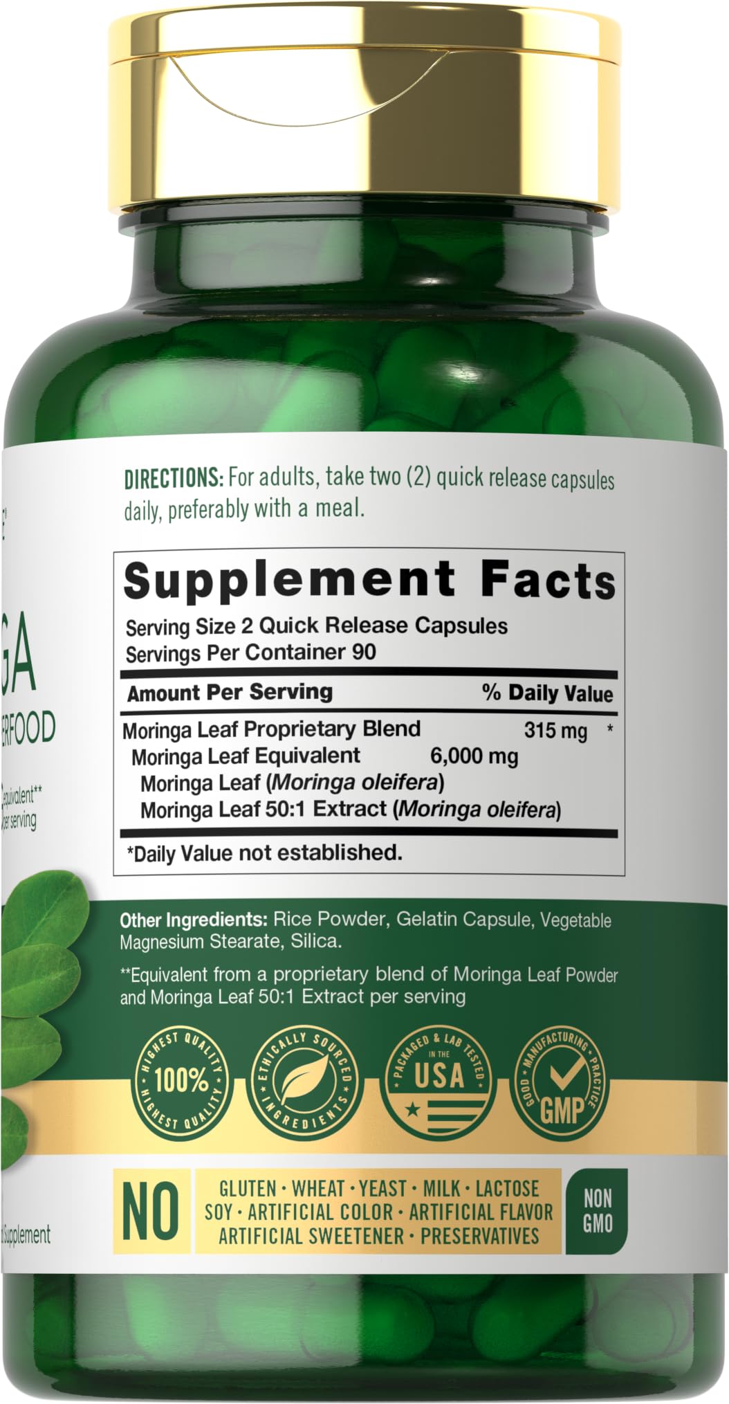 Carlyle Moringa Oleifera Supplement | 180 Capsules | Complete Green Superfood for Women and Men | Non-GMO and Gluten Free - OmniHealth US