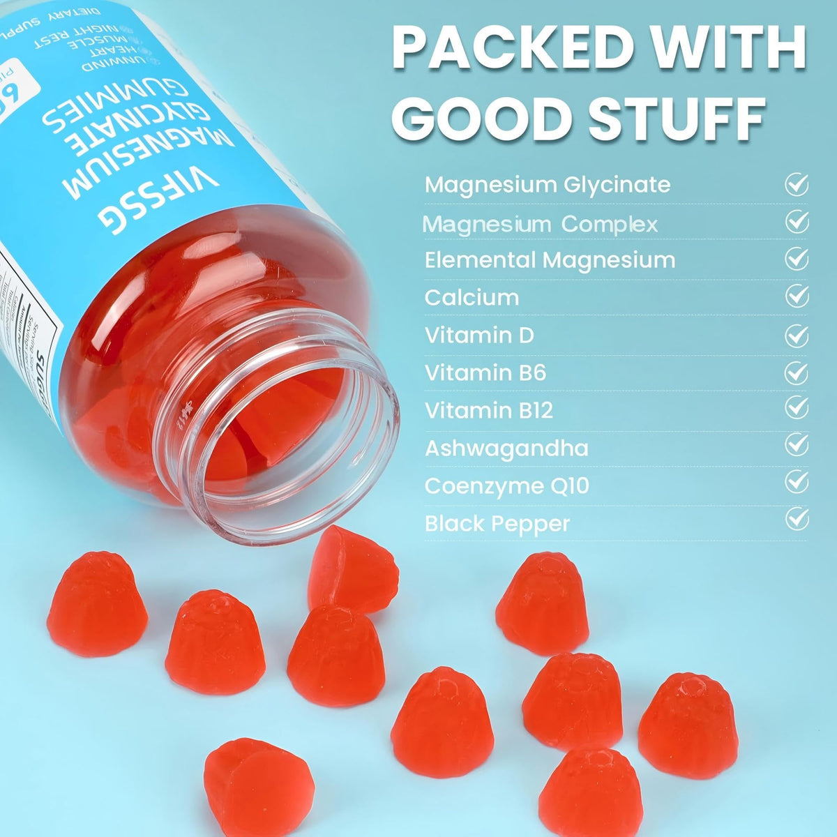 Magnesium Glycinate Gummies 400mg, Sugar Free Gummies with Magnesium L-Threonate 200mg - Magnesium Supplement Chewable Gummies - OmniHealth US
