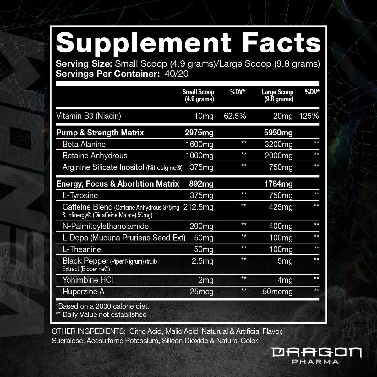 DRAGON PHARMA Venom Extreme Potency Pre-Workout, Laser Sharp Focus + Energy, Intense Performance, Proven Ingredients for Enhanced Vasodilation & Endurance (40 Servings, Watermelon)
