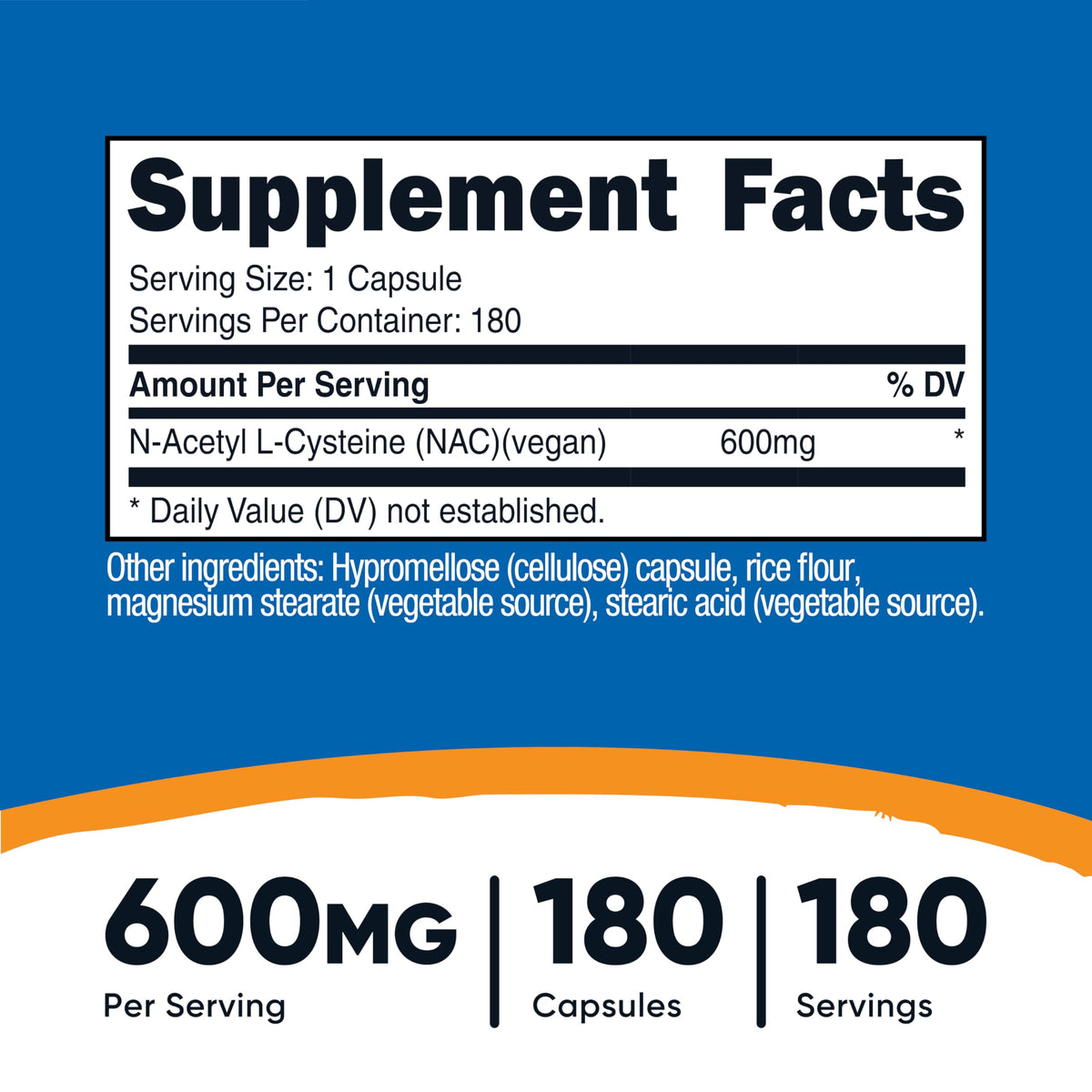 Nutricost N-Acetyl L-Cysteine (NAC) 600mg, 180 Capsules - Non-GMO, Gluten Free - OmniHealth US