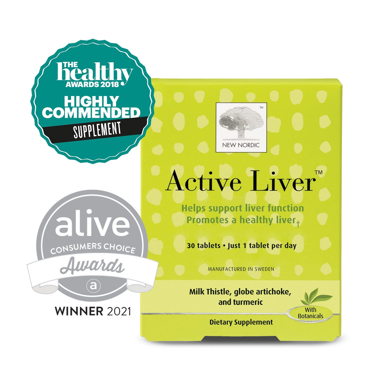 NEW NORDIC Active Liver 30-Day Supply, Daily Liver Supplement, Milk Thistle, Artichoke & Turmeric, 30 Tablets (Pack of 1) - OmniHealth US