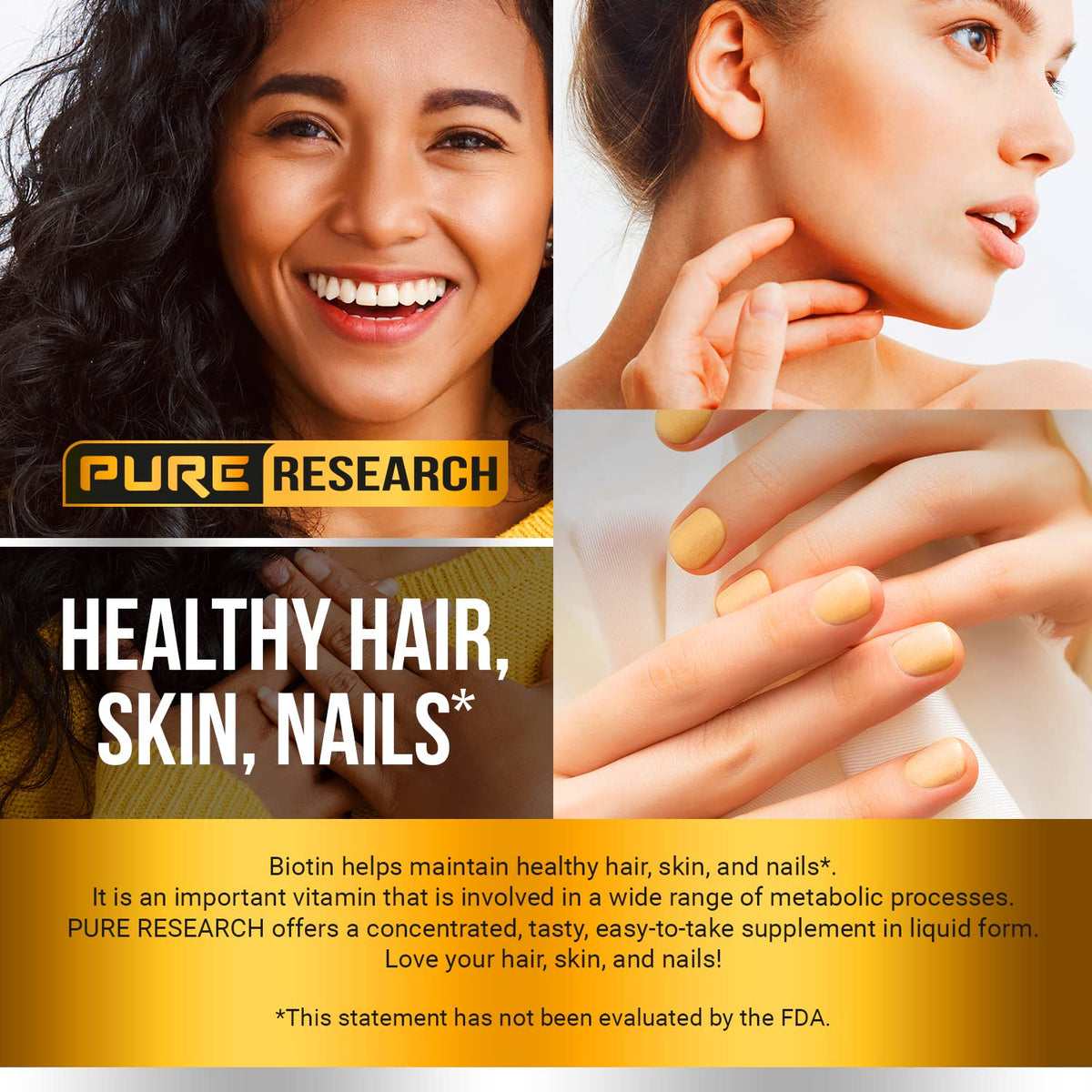 PURE RESEARCH Liquid Biotin & Collagen Hair Growth Drops 60,000mcg – Biotin and Liquid Collagen Supplements for Women & Men – Supports Glowing Skin - OmniHealth US