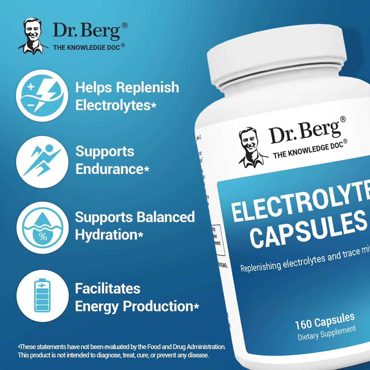 Dr. Berg Electrolyte Capsules - Electrolyte Supplements for Supporting Energy, Endurance, and Hydration - Sugar Free, No Maltodextrin, Keto Friendly - 160 Caps - OmniHealth US