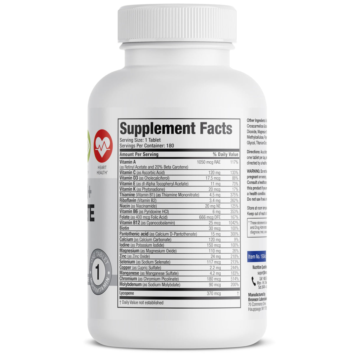 Bronson ONE Daily Mens 50+ Complete Multivitamin Multimineral, 180 Tablets - OmniHealth US