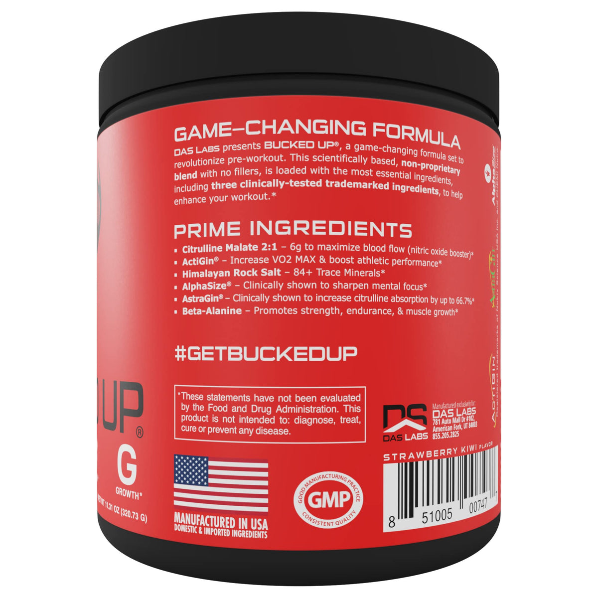 Bucked Up Pre Workout - Best Tasting - 6 Grams Citrulline, 2 Grams Beta Alanine Non Proprietary Blend, Powder (Strawberry Kiwi) - OmniHealth US