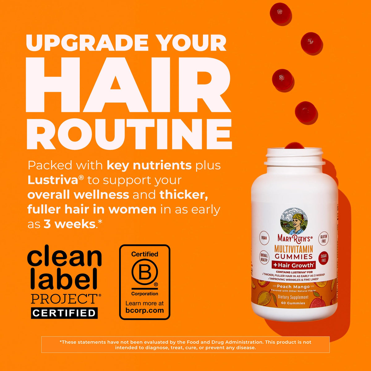 MaryRuth's Multivitamin + Hair Growth Gummies | with Lustriva® | Biotin 10000mcg | B Vitamins | Formulated for Thicker Hair, Wrinkles, Fine Line - OmniHealth US