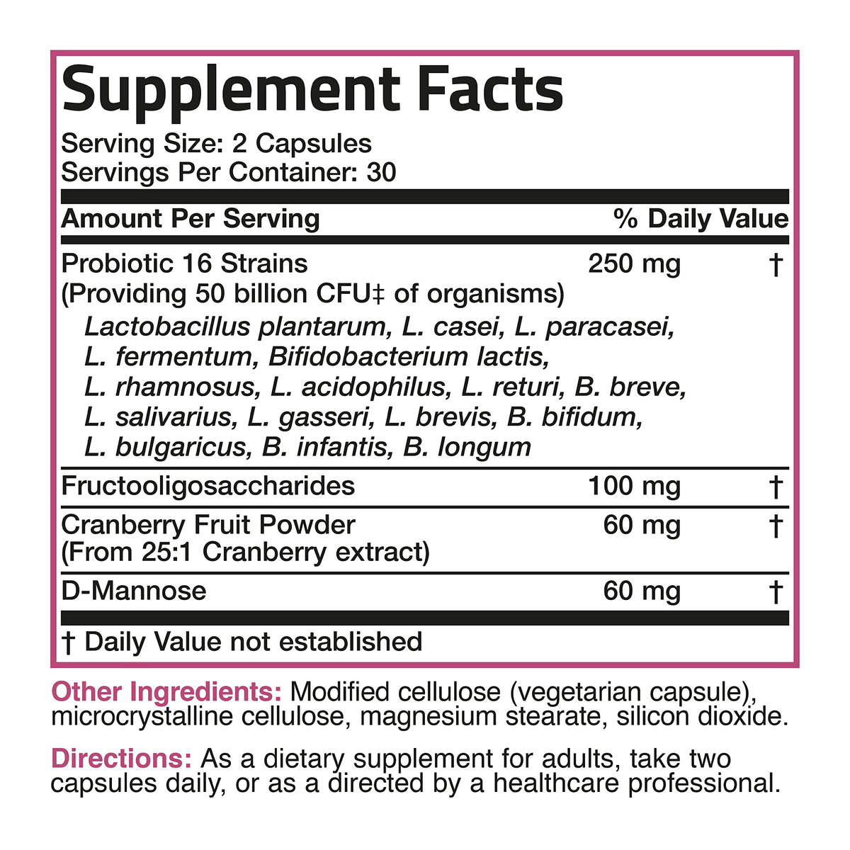 Bronson Women's Probiotic 50 Billion CFU + Prebiotic with Cranberry & D-Mannose – Vaginal Health, Healthy Digestion, Immune Function and Urinary Tract Support, Non-GMO, 60 Vegetarian Capsules - OmniHealth US