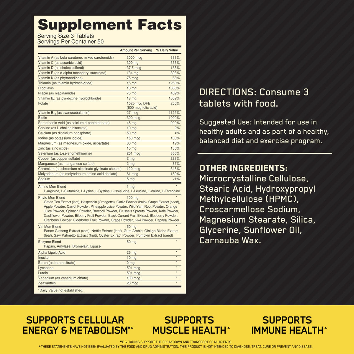 Optimum Nutrition Opti-Men, Vitamin C, Zinc and Vitamin D, E, B12 for Immune Support Mens Daily Multivitamin Supplement - OmniHealth US