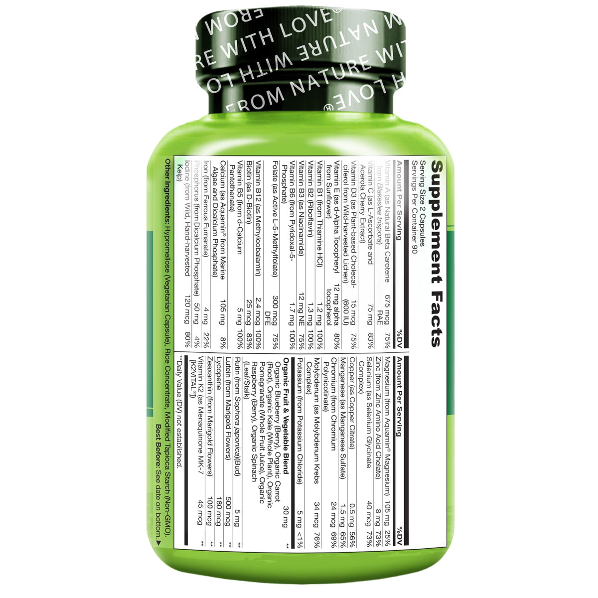 NATURELO Multivitamins for Teenage Girls/Boys, 180 Capsules, Whole Food Multivitamin with Minerals, Non-GMO, Vegetarian - OmniHealth US