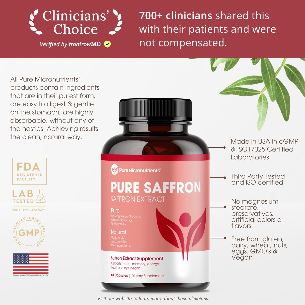 Saffron Supplements - 100% Pure Saffron Extract Capsules - Boost Energy & Mood, Support Eye & Heart Health - OmniHealth US
