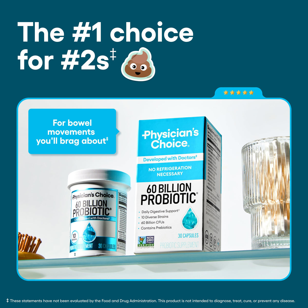 Physician's CHOICE Probiotics 60 Billion CFU - 10 Strains + Organic Prebiotics - Immune, Digestive & Gut Health - Supports Occasional Constipation - OmniHealth US