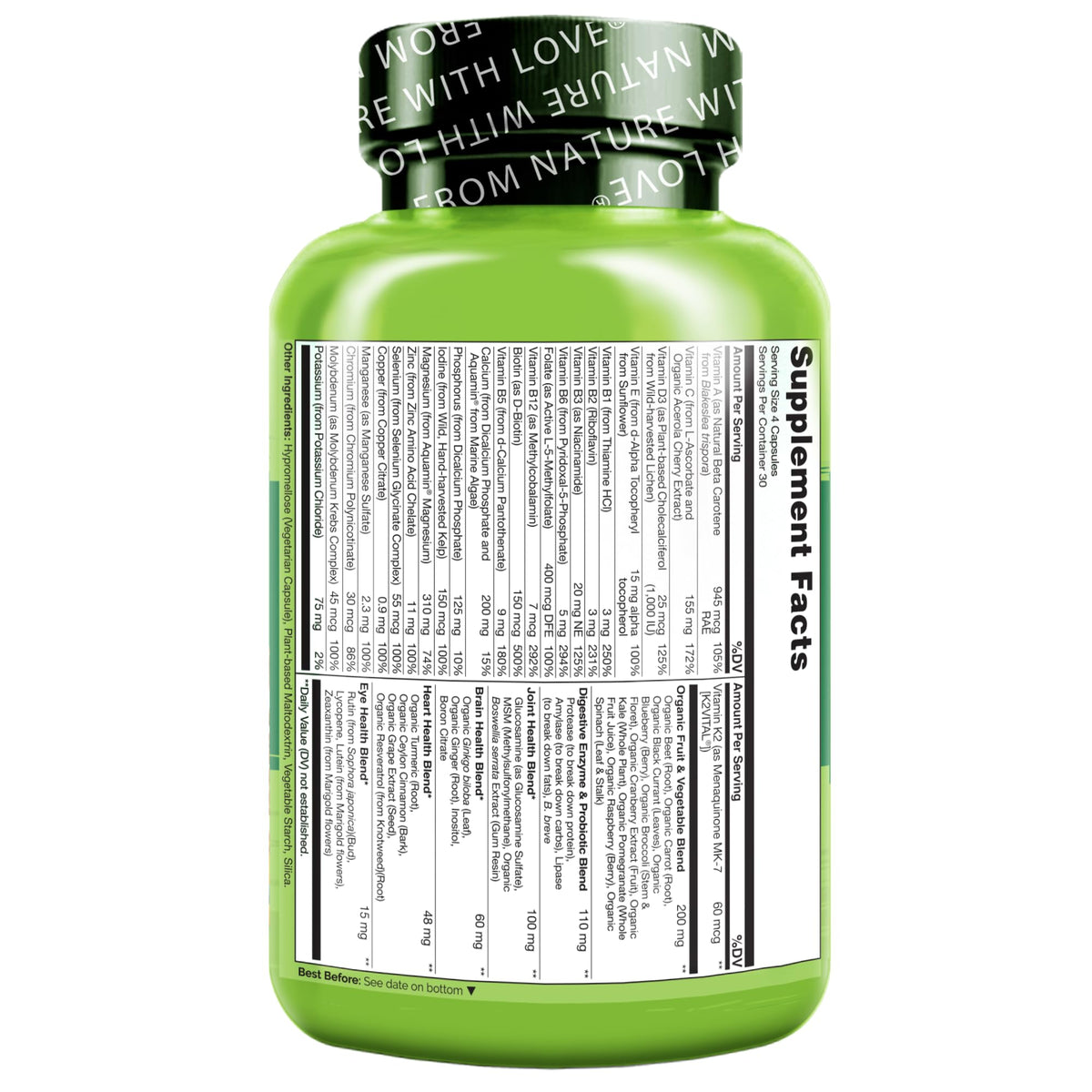 NATURELO Whole Food Multivitamin for Women 50+ (Iron Free) with Vitamins, Minerals, & Organic Extracts - Supplement for Post Menopausal Women Over 50 - OmniHealth US