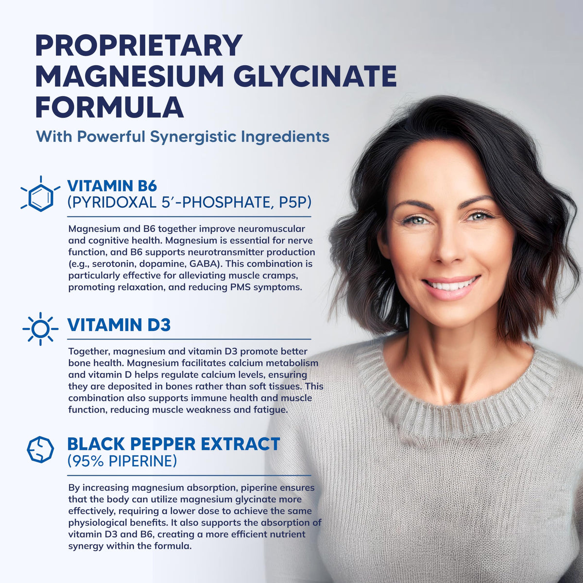 Magnesium Glycinate 1000mg with Vitamin D3 & B6-500mg per Capsule - Pure Elemental Mag Supplement Complex for Sleep, Muscle, Bone Health - OmniHealth US