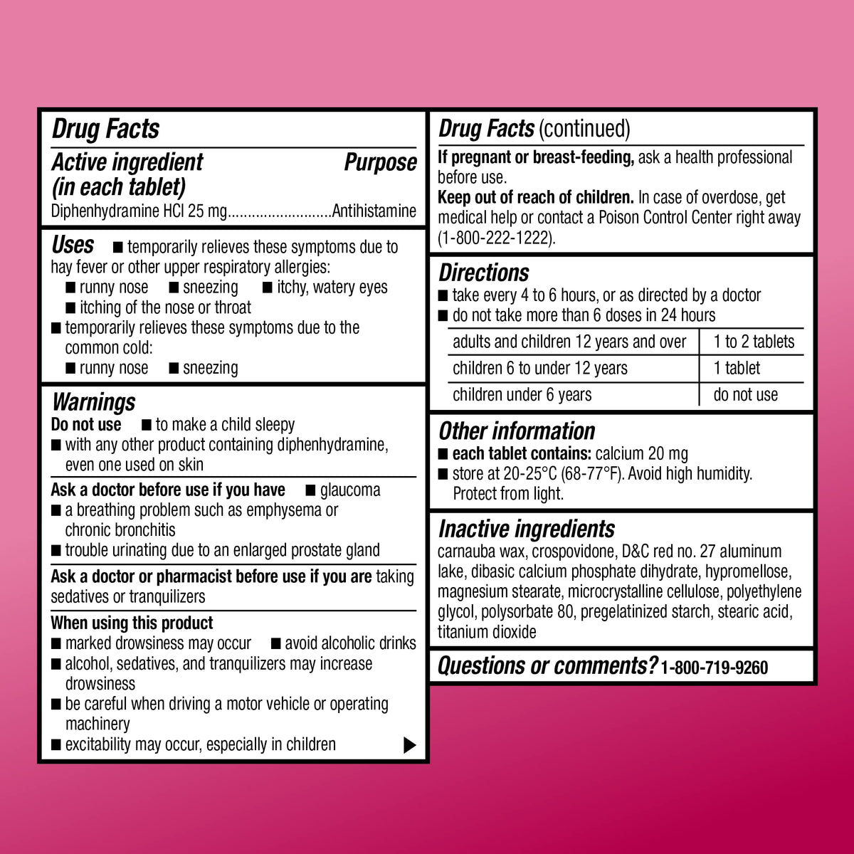 Amazon Basic Care Allergy Relief Diphenhydramine HCl 25 mg, Antihistamine Tablets for Symptoms Due to Hay Fever and Upper Respiratory Allergies, Mini-Tabs, 100 Count - Maple Wellness Supplements