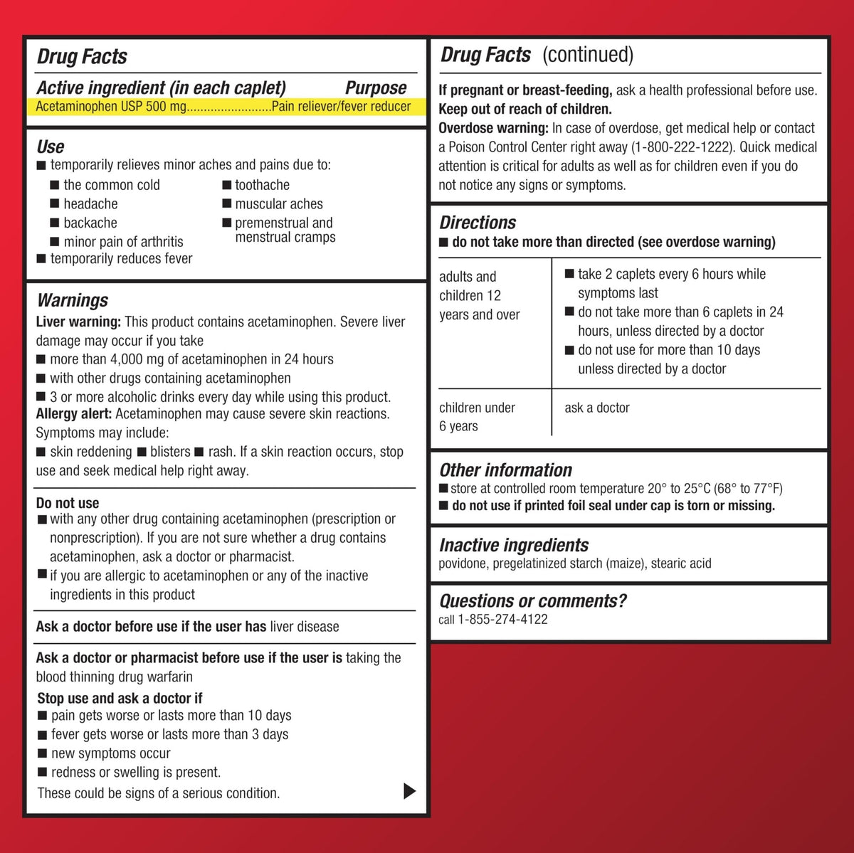 Amazon Basic Care Extra Strength Pain Relief, Acetaminophen Caplets, 500 mg, Pain Reliever/Fever Reducer, 100 Count - Maple Wellness Supplements