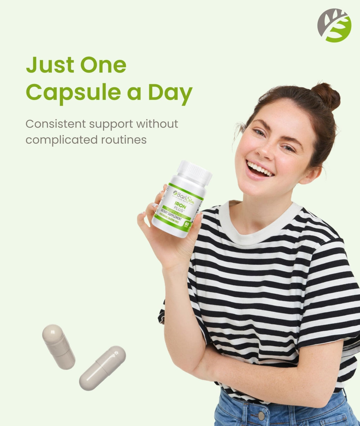 BariSlim Iron Plus Capsules - Formulated for Patients After Weight Loss Surgery Including Gastric Bypass & Gastric Sleeve – Easy Digestion & Comprehensive Health Support | 2 Month Supply (60 Servings) - Maple Wellness Supplements