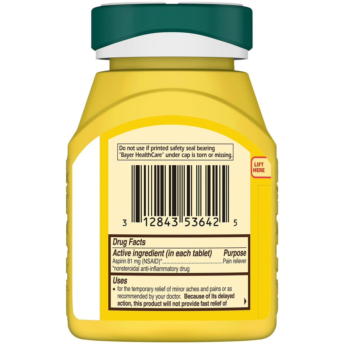 Bayer Aspirin Low Dose 81 mg, Enteric Coated Tablets, Doctor Recommended, Secondary Prevention of Cardiovascular Disease, 300 Safety Coated Tablets (Packaging may vary) - Maple Wellness Supplements