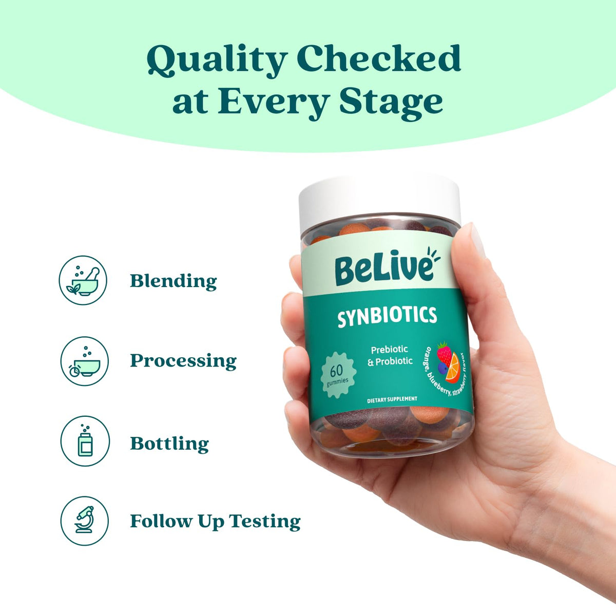 BeLive Synbiotics - Probiotic & Prebiotic Fiber Gummies – High Strength Inulin (3g), Dietary Fiber Supplement, Digestive Support for Kids & Adults - Strawberry, Orange, - Maple Wellness Supplements