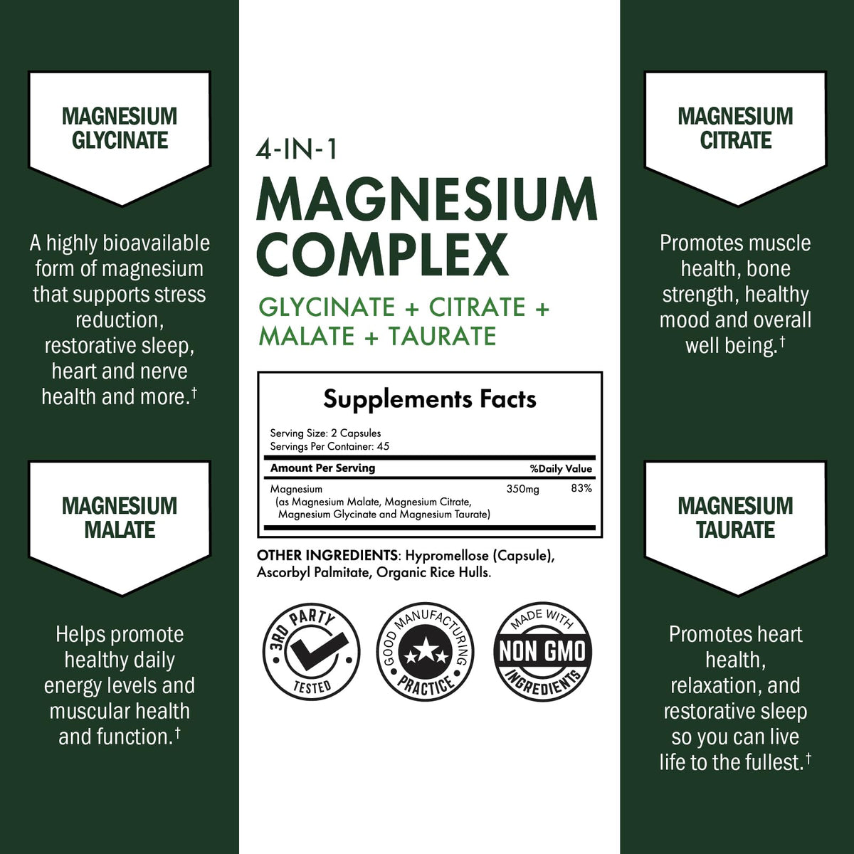 BioSchwartz Magnesium Complex Supplement (90 Capsules) 350mg Magnesium Glycinate Citrate Malate and Taurate Per Serving for Healthy Nerves Muscles Heart Sleep Support (Vegan, Gluten-Free, Non-GMO) - Maple Wellness Supplements