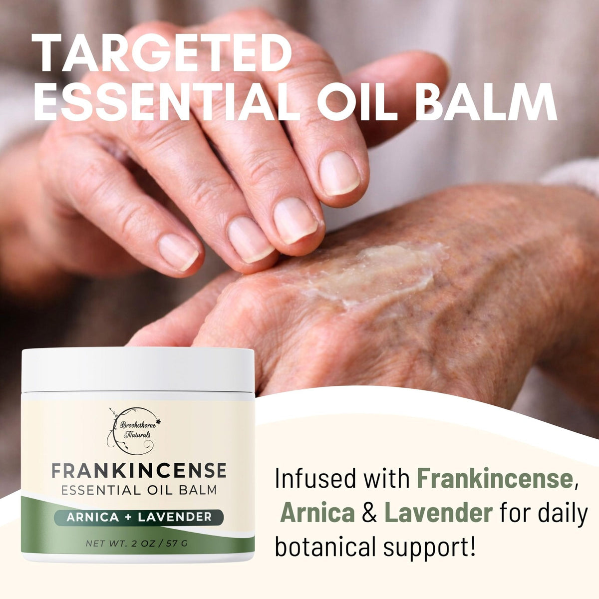 Brookethorne Naturals Frankincense Balm | Frankincense Essential Oil Balm for Skin Hydration | Soothing Muscle & Joint Support | Boswellia Extract, Arnica Montana, Castor Oil & Lavender 2oz - Maple Wellness Supplements