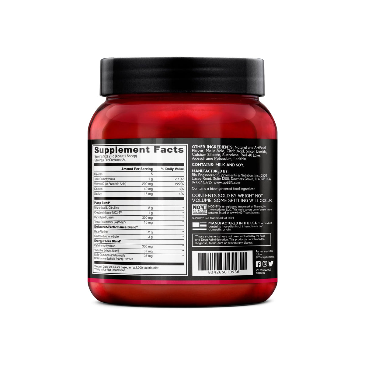 BSN N.O.-XPLODE Vaso Pre Workout Powder with 8g of L-Citrulline and 3.2g Beta-Alanine and Energy, Flavor: Cherry Bomb, 24 Servings - Maple Wellness Supplements