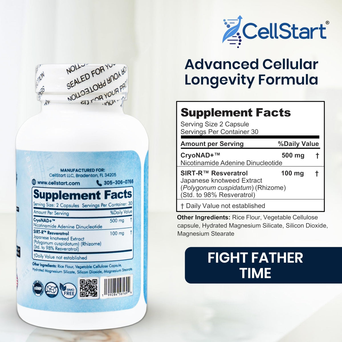 CellStart NAD+ Resveratrol Supplement 60 Capsules of 500mg | Anti Aging & Cellular Support Supplements for Women & Men - NAD Supplement Made in USA, (1-Month Supply) - Maple Wellness Supplements