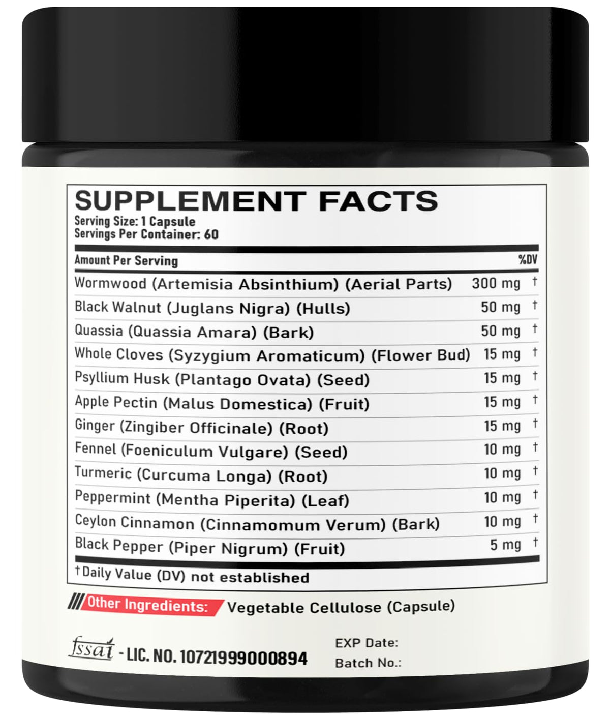 DEDICAD 12in1 Wormwood Capsules Black Walnut Cloves, Ginger, Turmeric Curcumin & Black Pepper - Immune System - 60 Capsules - Maple Wellness Supplements