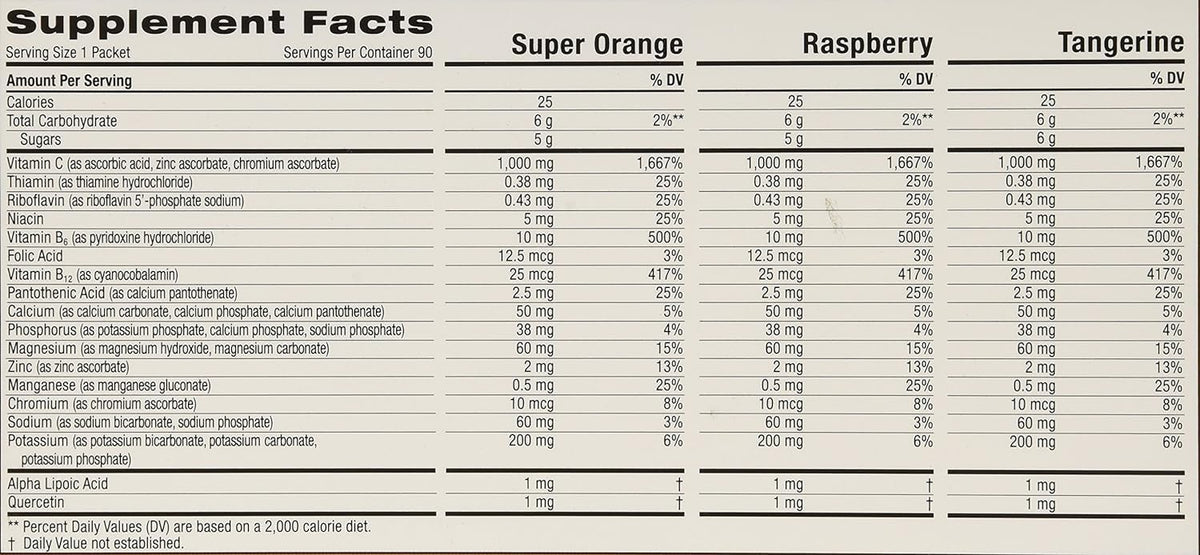 Emergen-C 1,000 mg Vitamin C Dietary Supplement Drink Mix, Super Orange/Raspberry - Maple Wellness Supplements