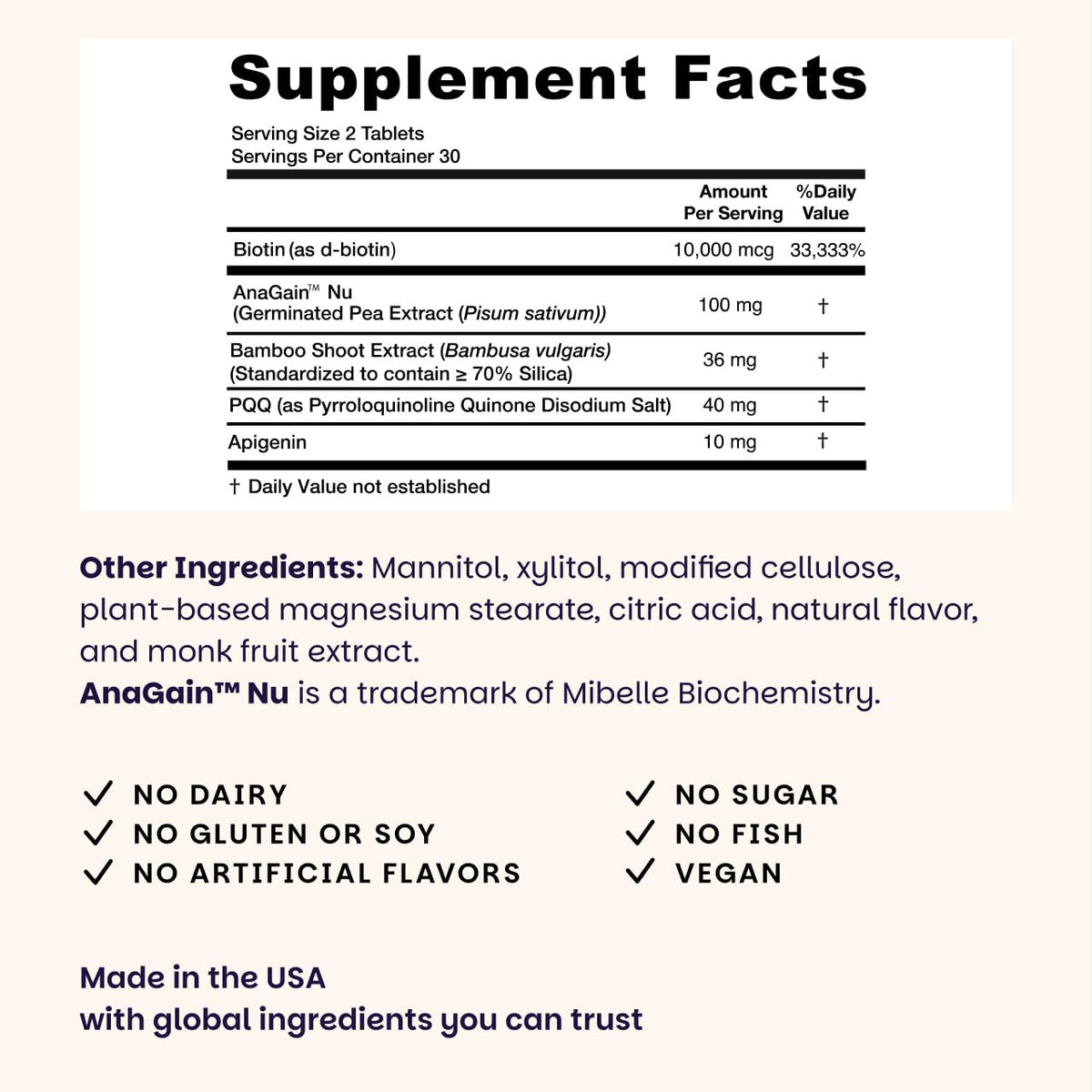 EZ Melts Hair Health Complete - Hair Supplement to Support Strength & Growth - Includes AnaGain Nu, Biotin, Apigenin, Bambo Silica & More - 60 Sublingual Tablets (30 Servings) - Maple Wellness Supplements