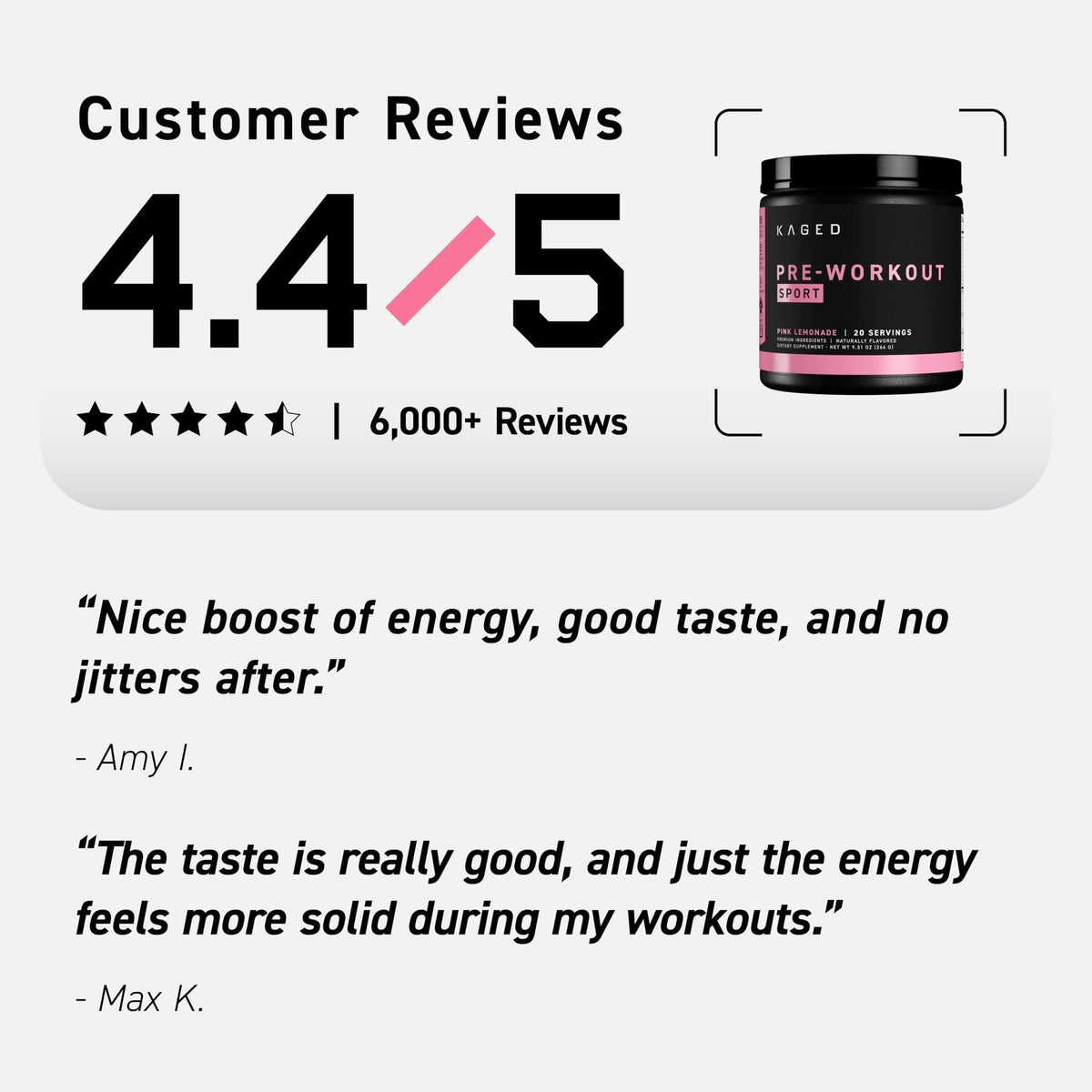 Kaged Sport Pre Workout Powder for Men & Women, Pink Lemonade, Sport Certified, 188mg Caffeine, Nitric Oxide, Beta Alanine, 20 Servings - Maple Wellness Supplements