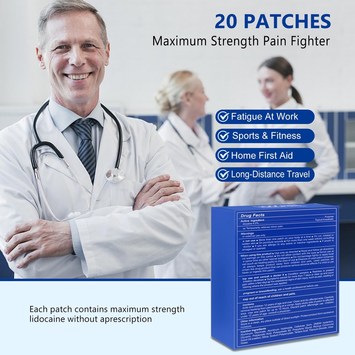 KIbabyDI Professional Lidocaine Pain Relief Patches - 20 Count | 4% Medicated Gel Patches for Targeted Joint & Muscle Comfort | Long-Lasting 12-Hour Relief, Ultra-Flexible Design -lb265 - Maple Wellness Supplements