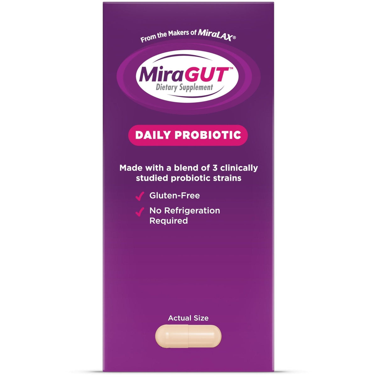 MiraGUT Daily Probiotic, from the Makers of MiraLAX, Probiotics for Digestive Health, Gluten-Free Supplement, Probiotic for Women and Men - Maple Wellness Supplements
