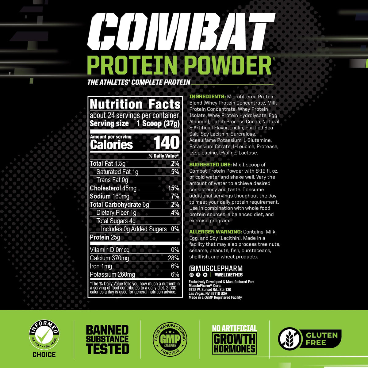 Muscle Pharm Combat Protein Powder, Fuels Muscles for Productive Workouts, 5 Protein - Maple Wellness Supplements