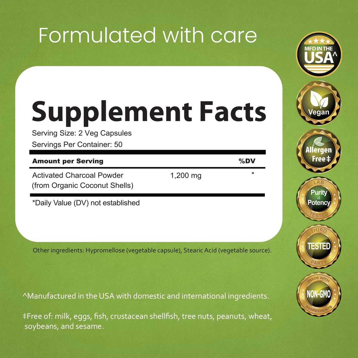 NaturaLife Labs Activated Charcoal 1200 mg per Serving – from Coconut Shells – 100 Veg Capsules – Non-GMO, Gluten-Free, Vegan - Maple Wellness Supplements