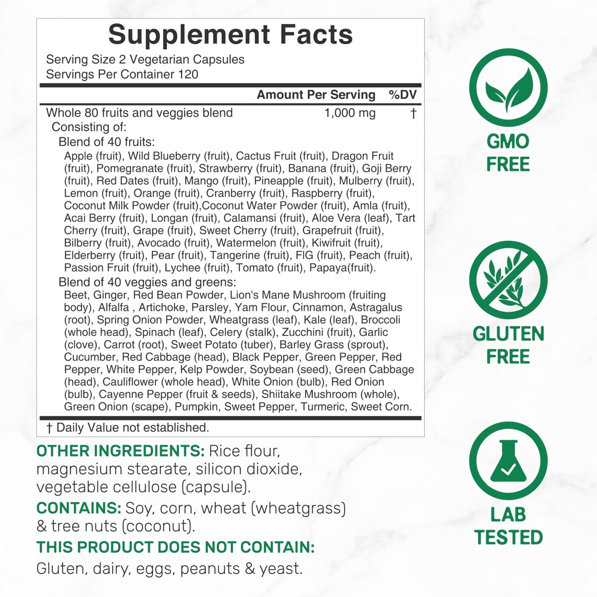 Nature’s Fruits & Veggies Supplement, 240 Veggie Capsules – 80 Whole Food Superfoods for Daily Balance – 40 Fruits with 40 Vegetables and Greens – Non-GMO, Gluten Free - Maple Wellness Supplements
