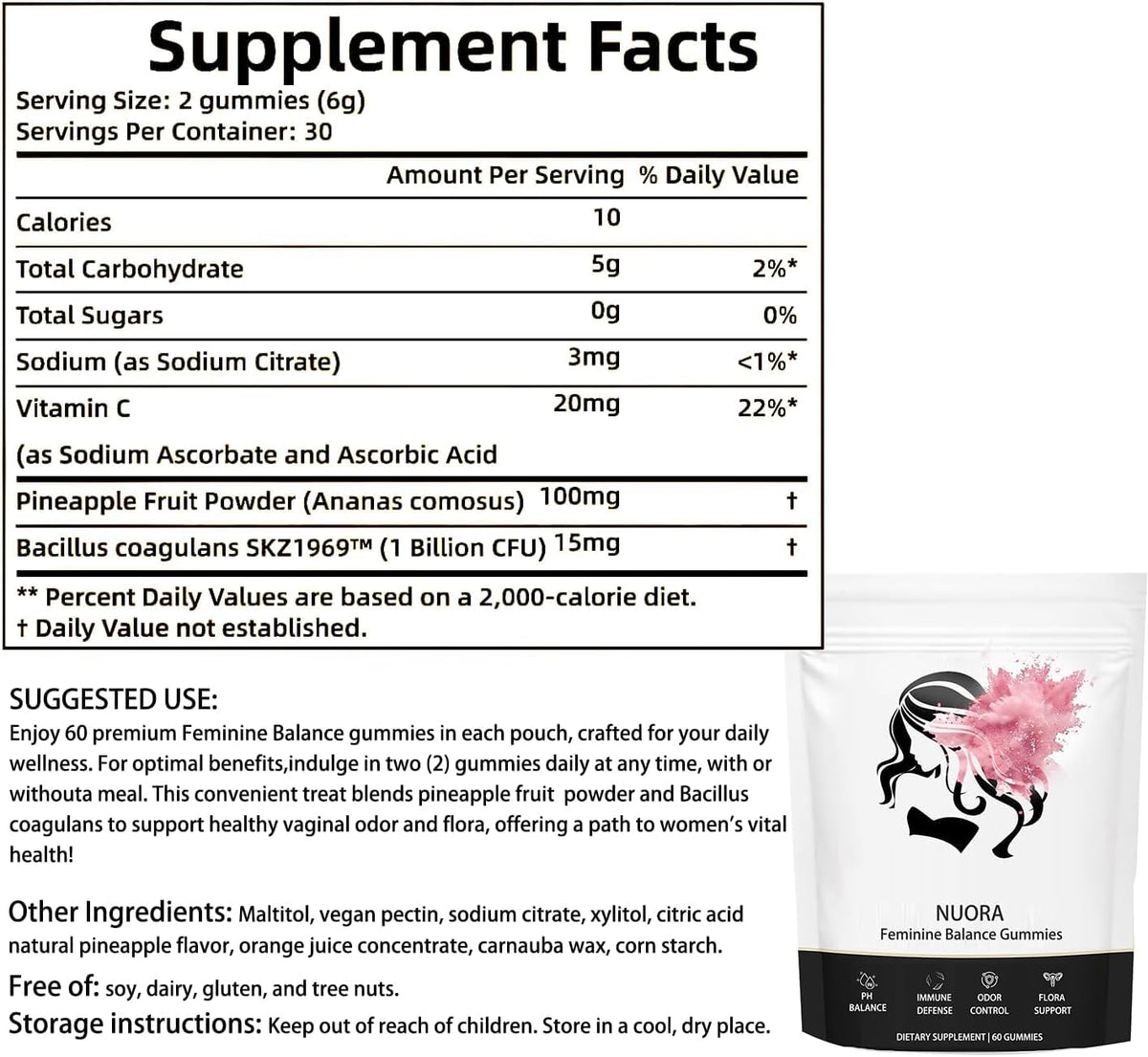 nuora Feminine Balance Gummies, Vegan Hawaiian Pineapple, pH Balance, Healthy Odor, Flora and Immune Support, - Maple Wellness Supplements