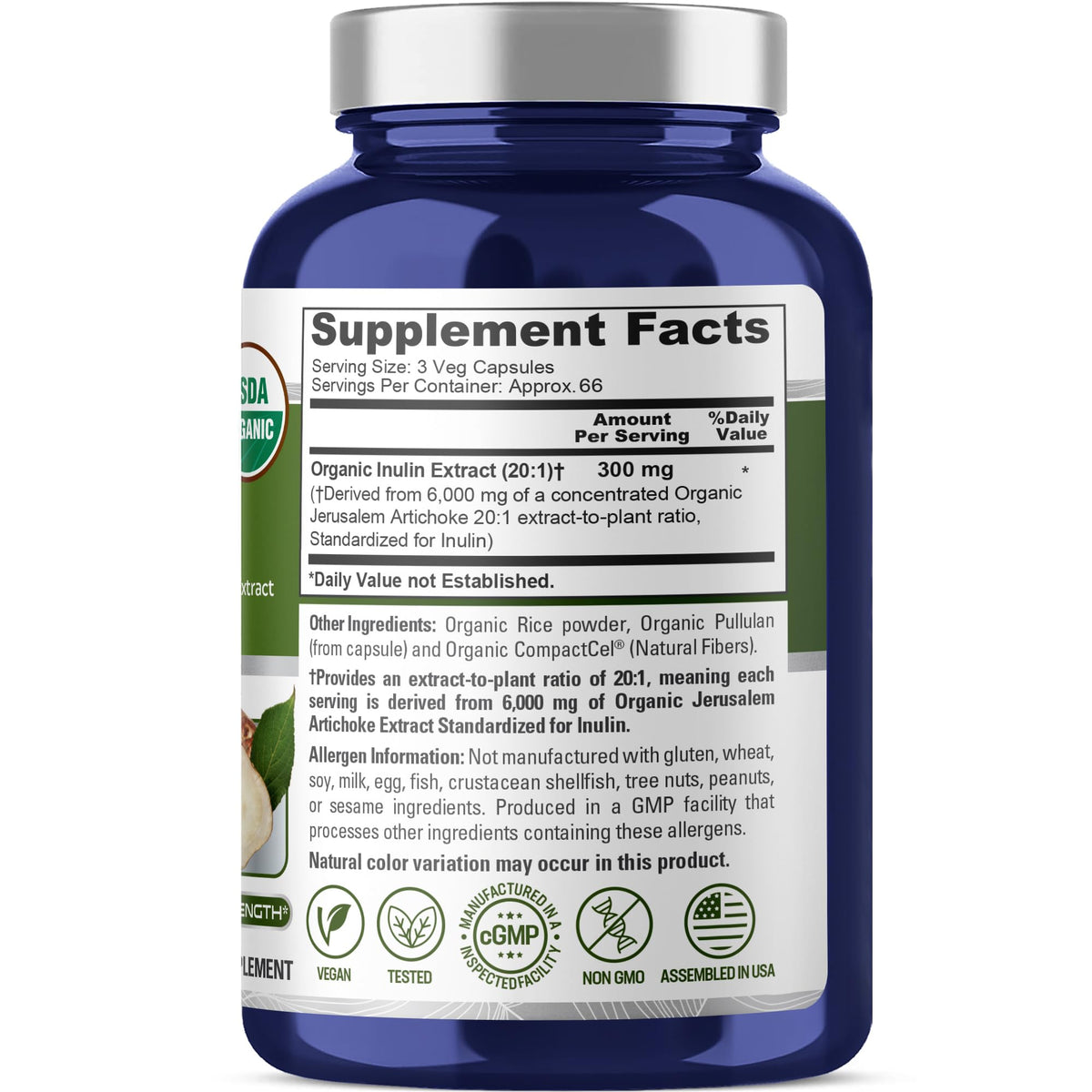 NusaPure Inulin Powder 20:1 Extract, 300 mg Equivalent to 6,000mg | 200 Veg Capsules |USDA Organic Suitable for Vegetarians, Vegan, Non-GMO Supplement - Maple Wellness Supplements
