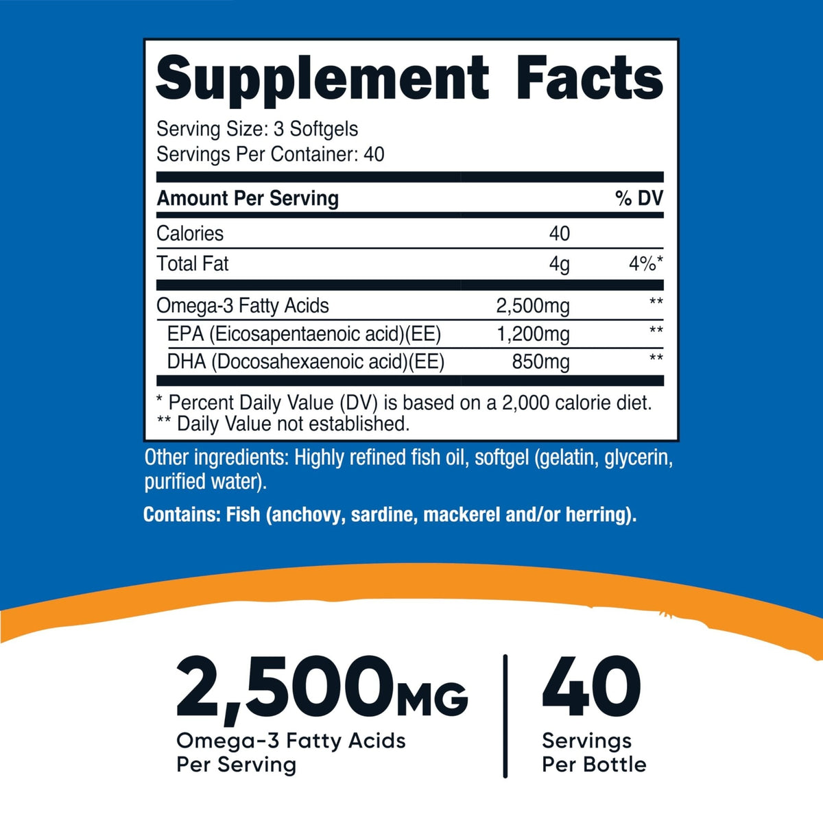 Nutricost Omega 3 Fish Oil - 2500MG, 120 Softgels (40 Serv) - Fish Oil, Wild Caught! 1200mg EPA 850mg DHA - Maple Wellness Supplements