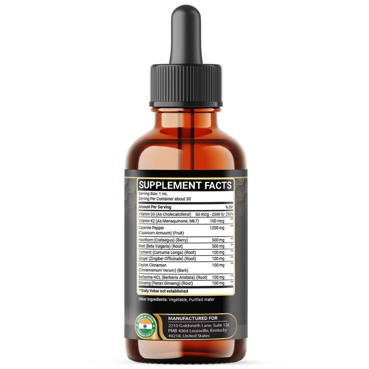 Penhoment 2 Packs - 2700 mg 10in1 Cayenne Pepper Liquid Drops with Hawthorn Berry, Vitamin D3 K2, Beet Root, Ginger Turmeric, Ginger, Ceylon Cinnamon, Berberine, and Ginseng - 2 Months - Maple Wellness Supplements