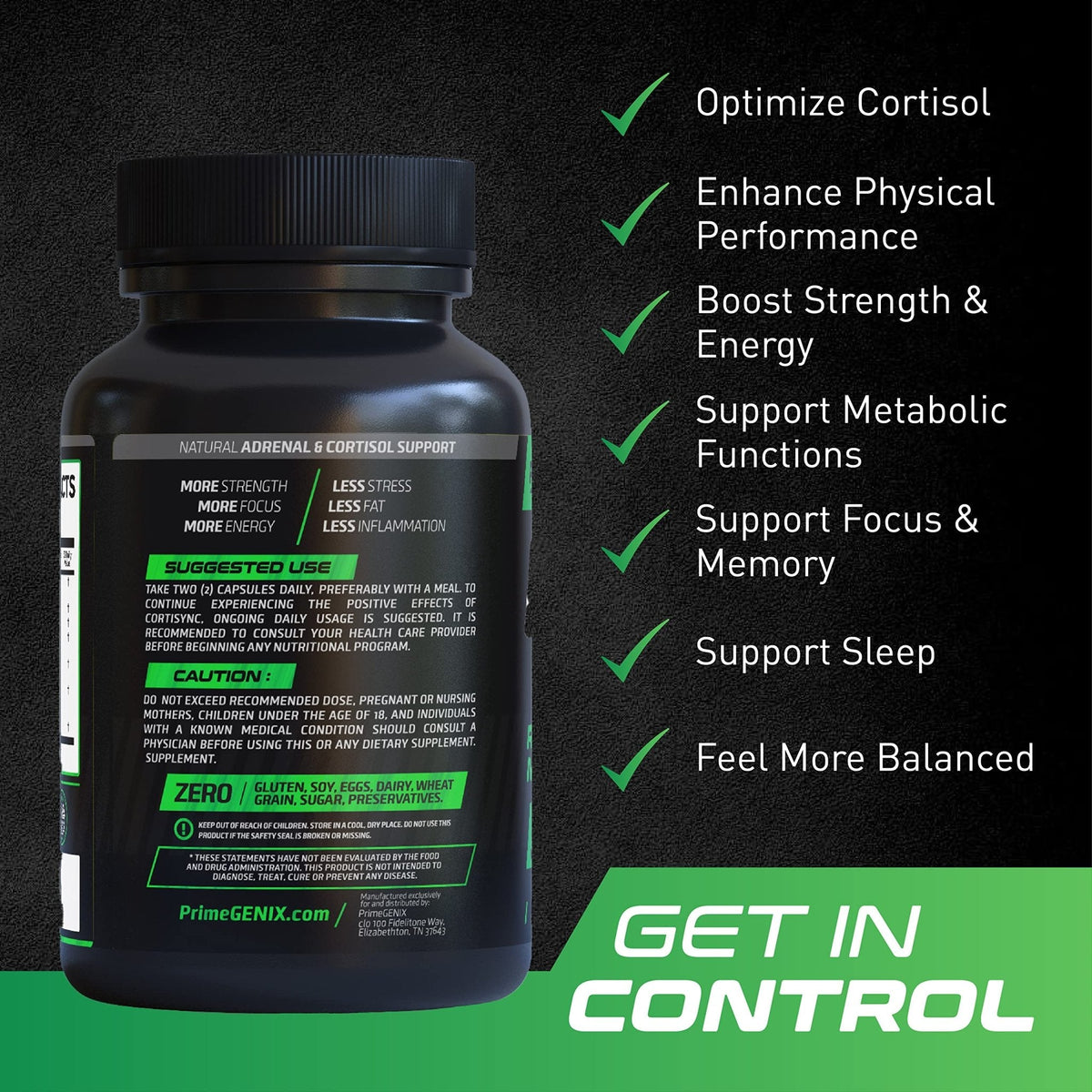 PrimeGENIX CortiSync | Reduce Cortisol | Increase Energy | Improve Focus | Organic - Maple Wellness Supplements