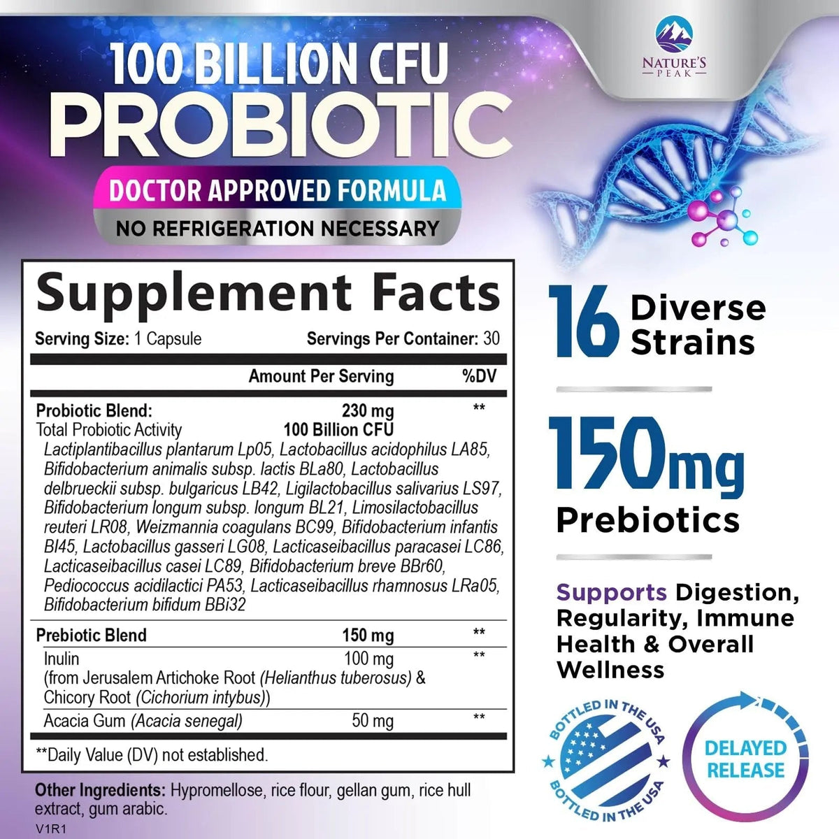Probiotics 100 Billion CFU - 16 Premium Strains + Prebiotics - Best Probiotics for Women & Men - Supports Immune, Digestive & Gut Health, Supports Occasional Constipation, Gas & Bloating - 30 Capsules - Maple Wellness Supplements