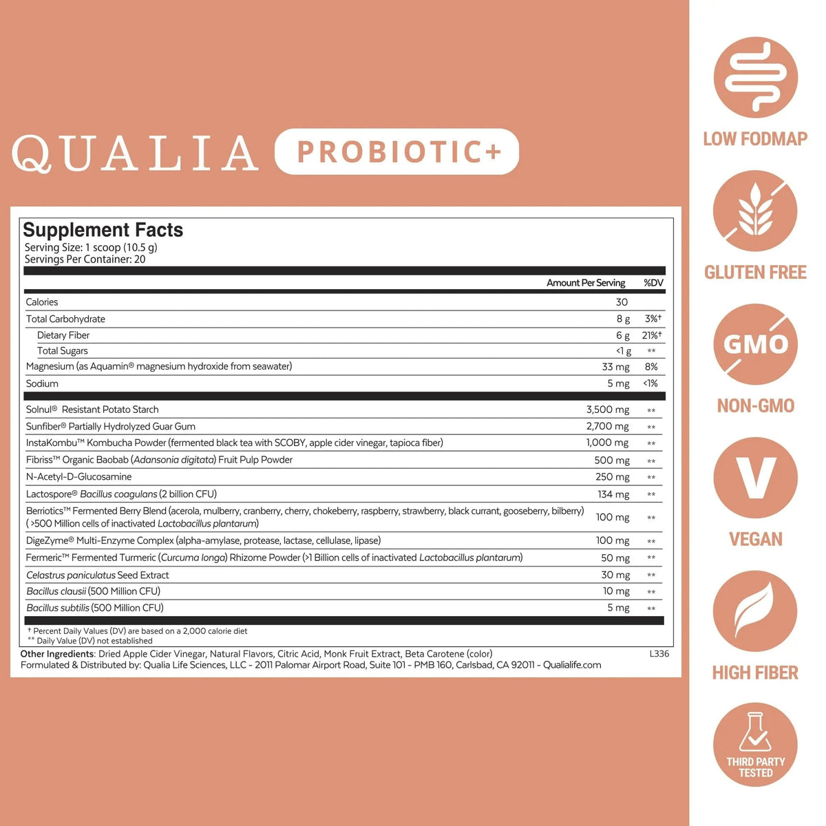 Qualia Probiotic - 28 Science-Backed Spore Probiotics, Prebiotics, and Postbiotics. Total Gut Support. Soothes Digestive discomfort. Ethically sourced. Promotes Akkermansia Growth. 1 Month Supply - Maple Wellness Supplements