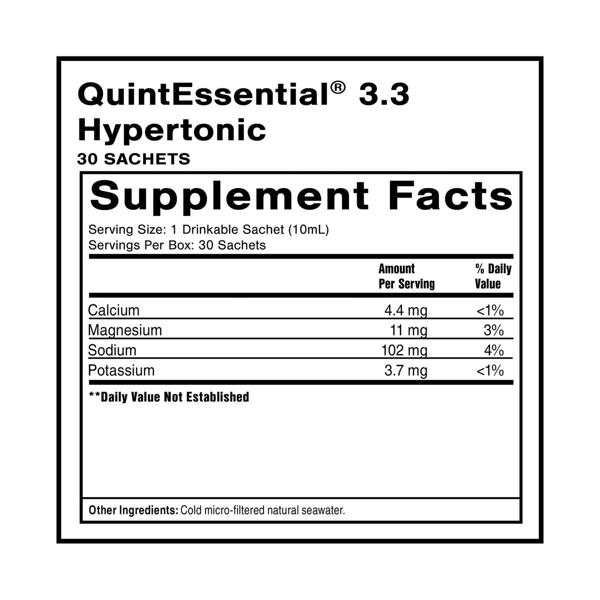 Quicksilver Scientific Quintessential 3.3 Sachets - Hypertonic Solution - Filtered Sea Water Hydration Packets - Liquid Minerals for Muscle Recovery, Stamina + Mineral Replenishment (30 Count) - Maple Wellness Supplements
