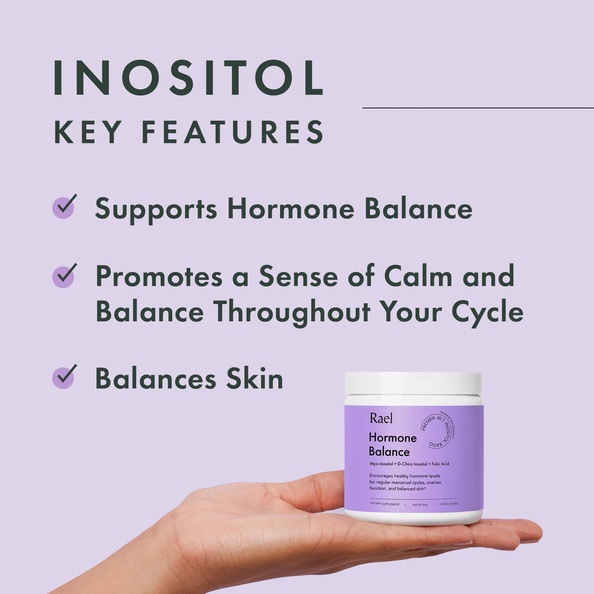 Rael Hormone Balance for Women, Inositol Powder Supplement - Vitamin B8, 40:1 Proven Ratio, Folic Acid for Ovarian Function (30 Servings) - Maple Wellness Supplements