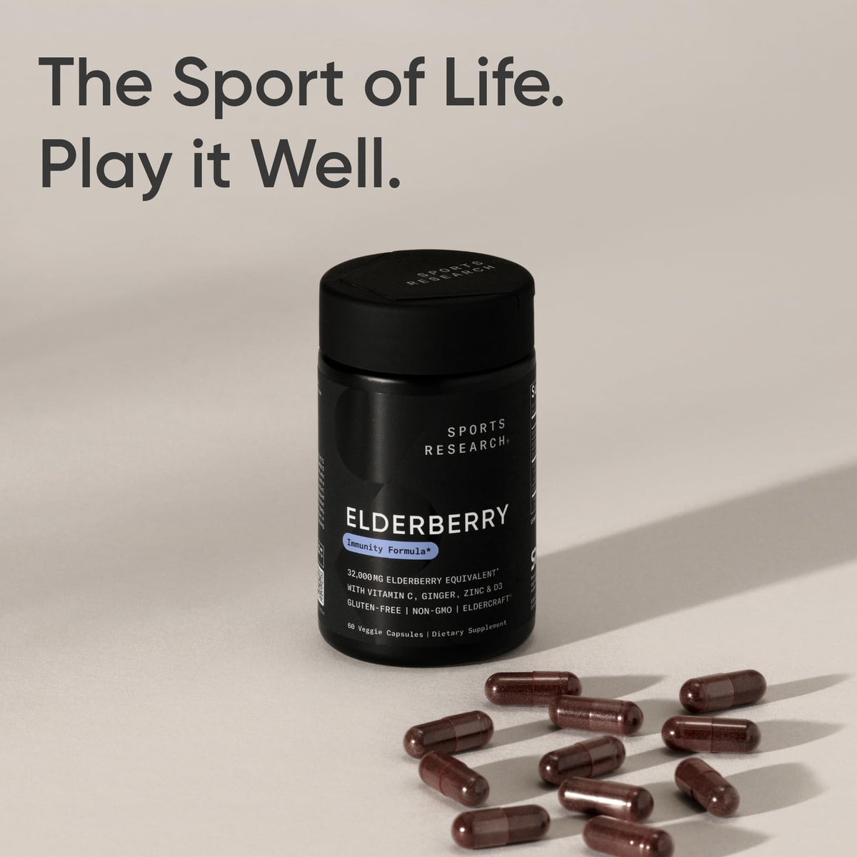 Sports Research® Elderberry Immune Support with Zinc, Ginger, Vitamin C & D3 - Vegan Friendly · Non-GMO · Gluten Free - 60 Veggie Capsules - Maple Wellness Supplements