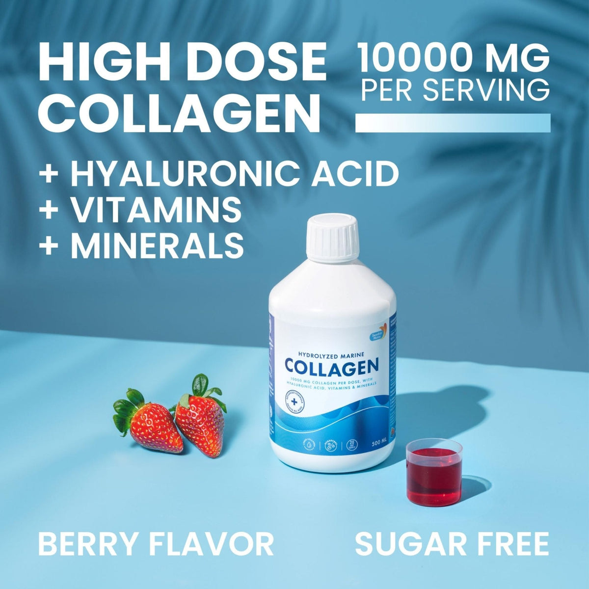Swedish Nutra 10,000 mg Hydrolyzed Marine Collagen Liquid Supplement - 500 ml, 20 Day Supply | Hyaluronic Acid, Biotin & Vitamin C for Healthy Hair, Skin, Nails & Joints | For Men & Women | Sugar-Free - Maple Wellness Supplements