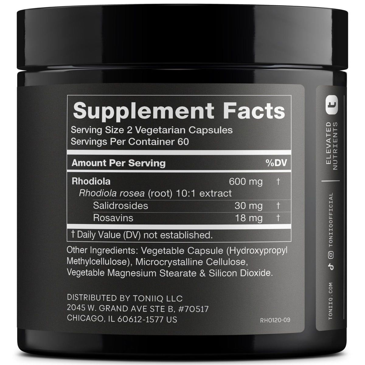 Toniiq Triple-Strength 600mg Rhodiola Rosea - 120 Capsules - 5% Salidroside Concentrated Extract - Highly Purified and Bioavailable - Maple Wellness Supplements